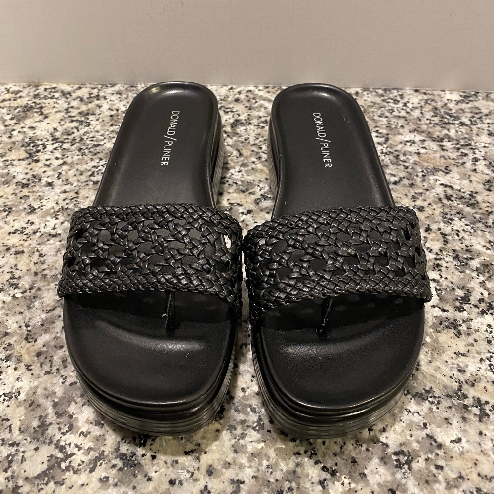 Brand new/never worn. Donald Pliner Fiji Black Braided Slide Thong Sandals